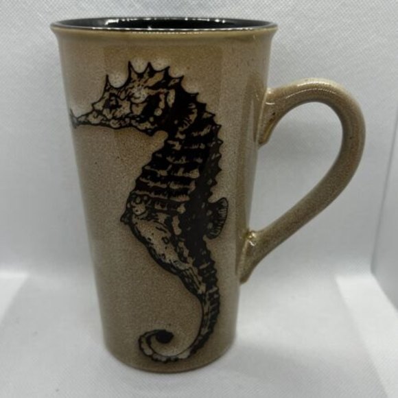 SEAHORSE Coffee Mug Cup Stoneware OCEAN Nautical Tall CAPPUCCINO 18 oz Brown - Picture 1 of 7